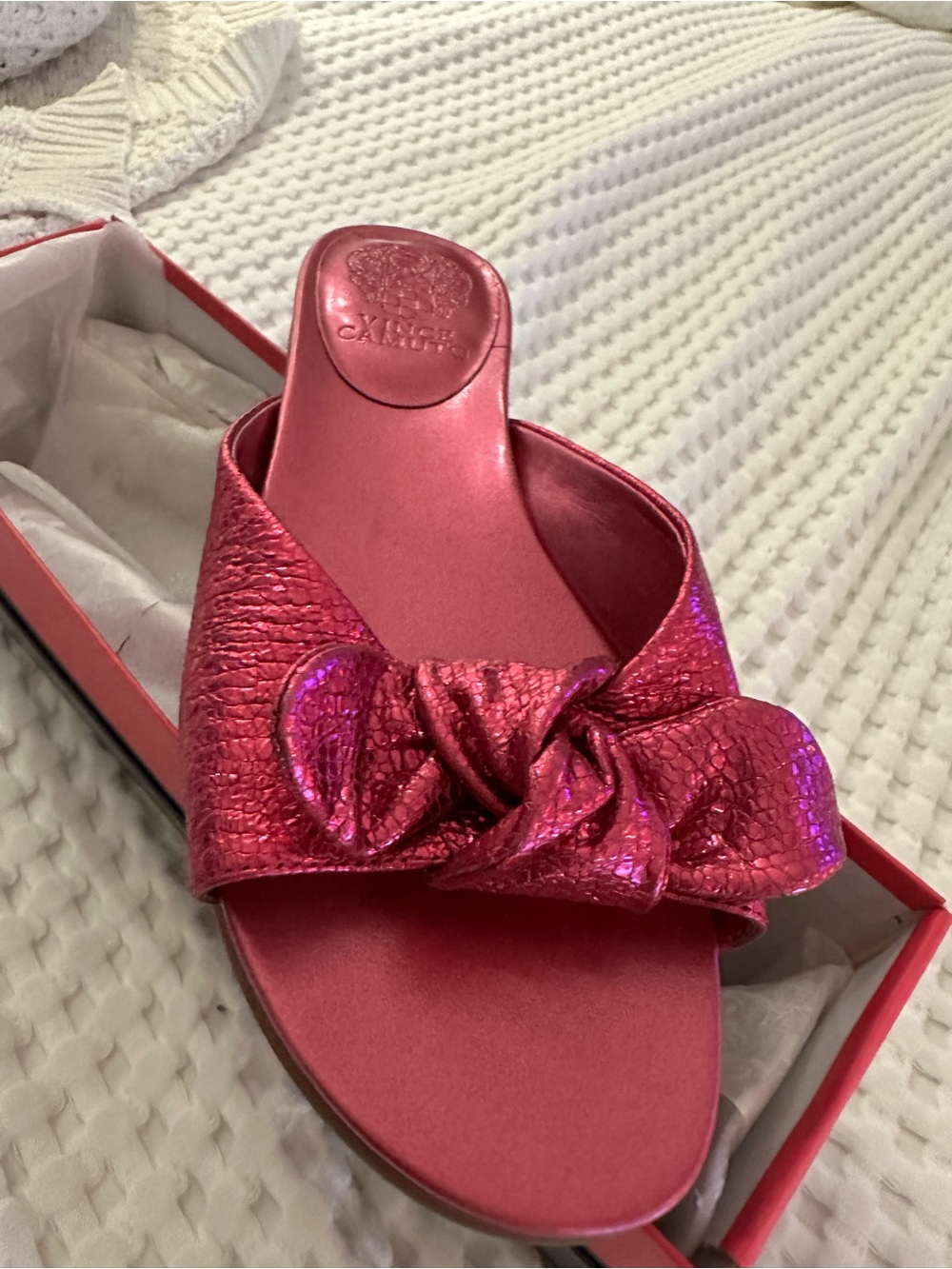 Vince Camuto Metallic Pink Knot Slide Sandal